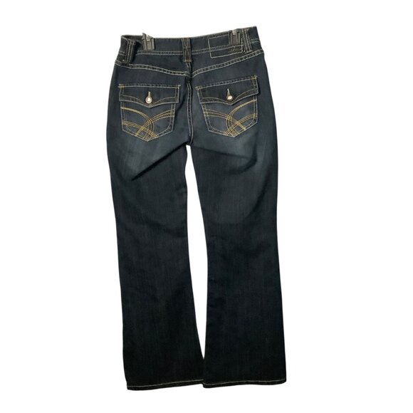 INC Denim Curvy Fit Boot Leg Jeans 2S Dark Wash Cotton Blend Bling Pockets - Picture 2 of 7